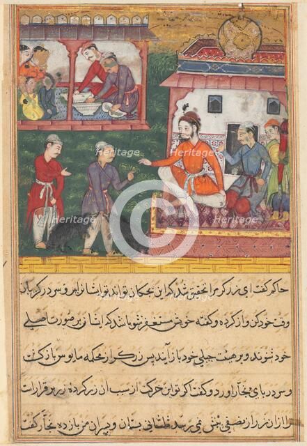 Page from Tales of a Parrot (Tuti-nama): Third night: The goldsmith judged; the bear cubs..., c. 156 Creator: Unknown.