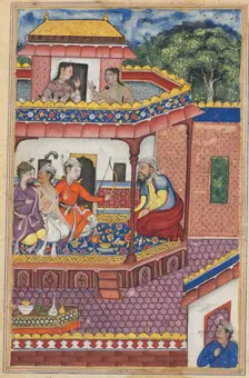 Page from Tales of a Parrot (Tuti-nama): Thirty-fourth night: The three young men..., c. 1560. Creator: Unknown