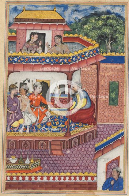 Page from Tales of a Parrot (Tuti-nama): Thirty-fourth night: The three young men..., c. 1560. Creator: Unknown.