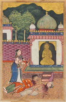 Page from Tales of a Parrot (Tuti-nama): Thirty-fourth night: The princess discovers..., c. 1560. Creator: Unknown