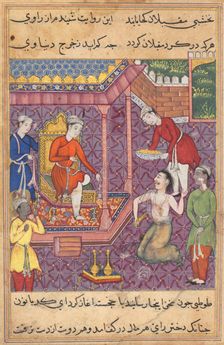 Page from Tales of a Parrot (Tuti-nama): Thirty-fifth night: The magician disguised..., c. 1560. Creator: Unknown