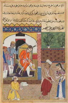 Page from Tales of a Parrot (Tuti-nama): Thirty-fifth night: The magician, disguised..., c. 1560. Creator: Unknown