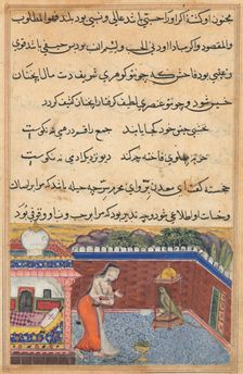 Page from Tales of a Parrot (Tuti-nama): Thirty-first night: The parrot..., 1558-1560. Creator: Unknown