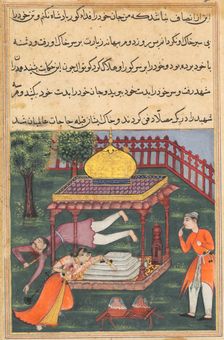 Page from Tales of a Parrot (Tuti-nama): Thirty-sixth night: Mahrusa kills herself..., c. 1560. Creator: Unknown