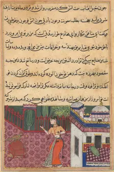 Page from Tales of a Parrot (Tuti-nama): Thirty-third night: The parrot addresses Khujasta..., c. 15 Creator: Unknown