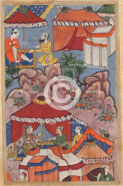 Page from Tales of a Parrot (Tuti-nama): Twenty-fourth night: Bashir confides his love…, c. 1560. Creator: Unknown.
