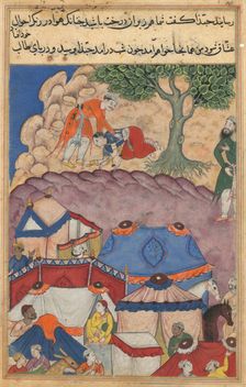 Page from Tales of a Parrot (Tuti-nama): Twenty-fourth night: Habbaza meets Bashir…, c. 1560. Creator: Unknown