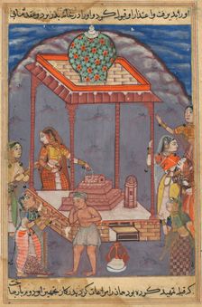 Page from Tales of a Parrot (Tuti-nama): Twenty-fifth night: The destitute Mukhtar..., c. 1560. Creator: Unknown