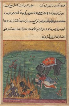Page from Tales of a Parrot (Tuti-nama): Twenty-second night: As punishment..., c. 1560. Creator: Unknown