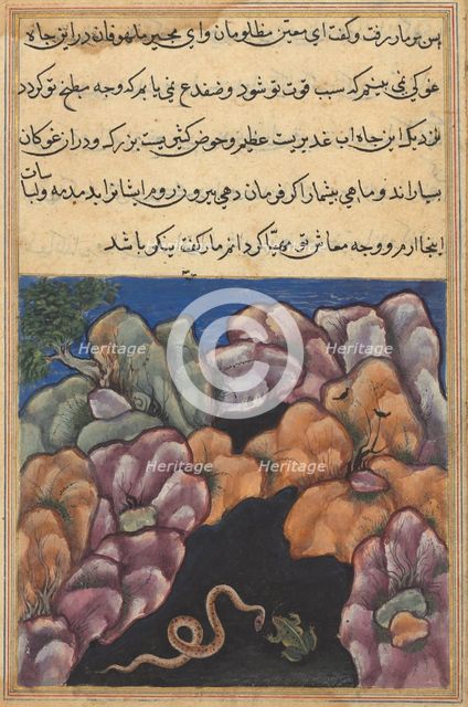 Page from Tales of a Parrot (Tuti-nama): Twenty-sixth night: The snake enters..., c. 1560. Creator: Unknown.