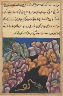 Page from Tales of a Parrot (Tuti-nama): Twenty-sixth night: The snake enters..., c. 1560. Creator: Unknown