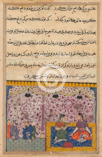 Page from Tales of a Parrot (Tuti-nama): Twenty-third night: The merchant’s daughter..., c. 1560. Creator: Unknown.