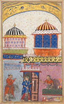 Page from Tales of a Parrot (Tuti-nama): Eighth night: A woman asks her lover to leave..., c. 1560. Creator: Unknown