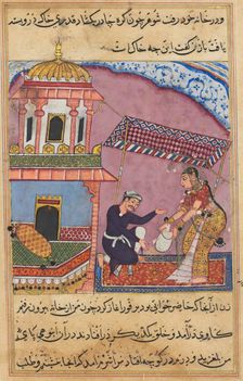Page from Tales of a Parrot (Tuti-nama): Eighth night: The husband berates his wife..., c. 1560. Creator: Unknown