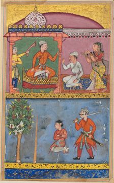 Page from Tales of a Parrot (Tuti-nama): Eighth night: The handmaiden appeals..., c. 1560. Creator: Tara Chand (Indian)