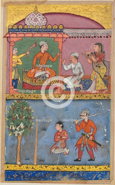 Page from Tales of a Parrot (Tuti-nama): Eighth night: The handmaiden appeals..., c. 1560. Creator: Tara Chand (Indian).