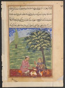 Page from Tales of a Parrot (Tuti-nama): Eighth night: The unfaithful wife explaining..., c. 1560. Creator: Unknown