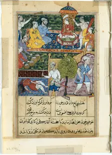 Page from Tales of a Parrot (Tuti-nama): Eighth night: The young prince is crowned..., 1558-1560. Creator: Suraju (Indian)