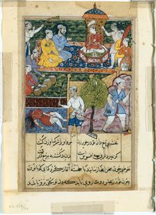 Page from Tales of a Parrot (Tuti-nama): Eighth night: The young prince is crowned..., 1558-1560. Creator: Suraju (Indian)