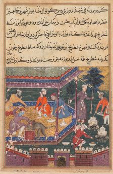Page from Tales of a Parrot (Tuti-nama): Fifth night: The wounded monkey bites the hand…., c1560. Creator: Unknown