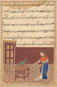 Page from Tales of a Parrot (Tuti-nama): Fifty-first night: The parrot addresses Khujasta..., c. 156 Creator: Unknown