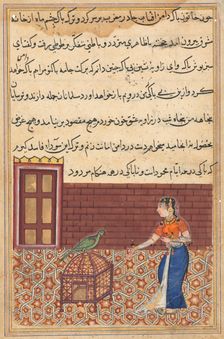 Page from Tales of a Parrot (Tuti-nama): Fifty-first night: The parrot addresses Khujasta..., c. 156 Creator: Unknown