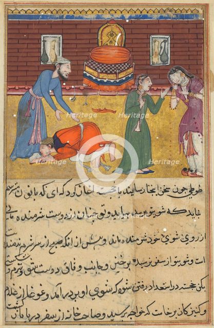 Page from Tales of a Parrot (Tuti-nama): Fifty-second night: The pious man’s son..., c. 1560. Creator: Unknown.