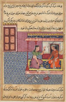 Page from Tales of a Parrot (Tuti-nama): Fifty-second night: The pious man’s wife..., c. 1560. Creator: Unknown