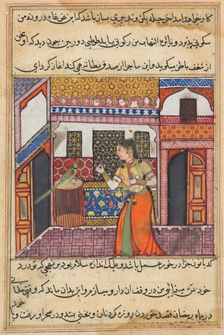 Page from Tales of a Parrot (Tuti-nama): Forty-third night: The parrot addresses Khujasta…, c. 1560. Creator: Unknown