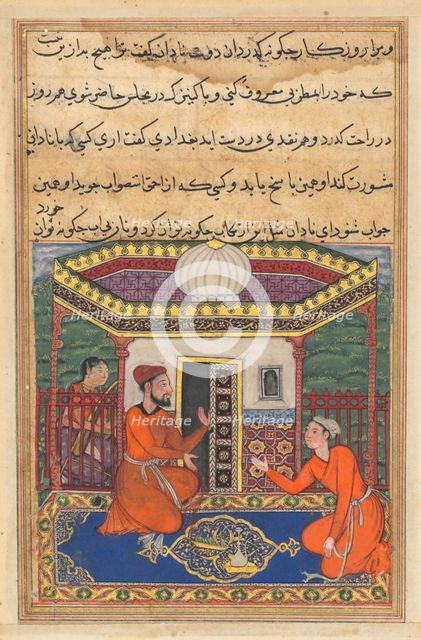 Page from Tales of a Parrot (Tuti-nama): Forty-eighth night: The young man of Baghdad..., c. 1560. Creator: Unknown.