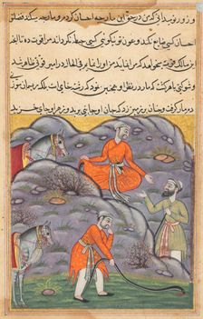 Page from Tales of a Parrot (Tuti-nama): Forty-fifth night: The Amir slays the snake..., c. 1560. Creator: Unknown