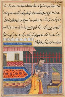 Page from Tales of a Parrot (Tuti-nama): Forty-first night: The parrot addresses Khujasta..., c. 156 Creator: Unknown