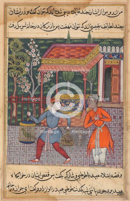 Page from Tales of a Parrot (Tuti-nama): Forty-second night: The merchant of Tirmiz..., c. 1560. Creator: Unknown.