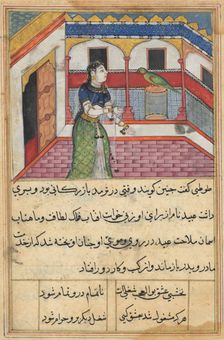 Page from Tales of a Parrot (Tuti-nama): Forty-second night: The parrot addresses..., c. 1560. Creator: Unknown