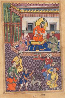 Page from Tales of a Parrot (Tuti-nama): Forty-sixth night: The court of the Raja of Ujjain, c. 1560 Creator: Unknown