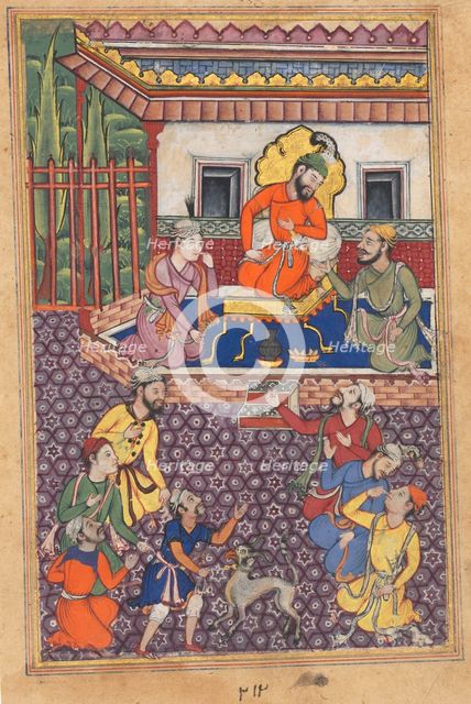Page from Tales of a Parrot (Tuti-nama): Forty-sixth night: The court of the Raja of Ujjain, c. 1560 Creator: Unknown.