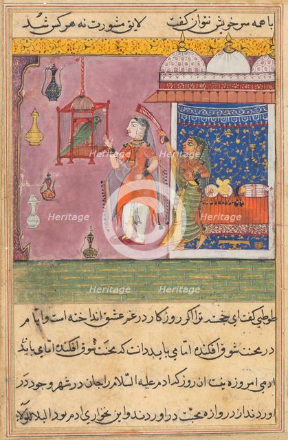 Page from Tales of a Parrot (Tuti-nama): Nineteenth night: The parrot addresses..., c. 1560. Creator: Unknown.
