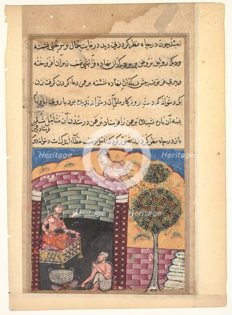 Page from Tales of a Parrot (Tuti-nama): Seventh night: The Brahman gambler sees..., c. 1560. Creator: Unknown.
