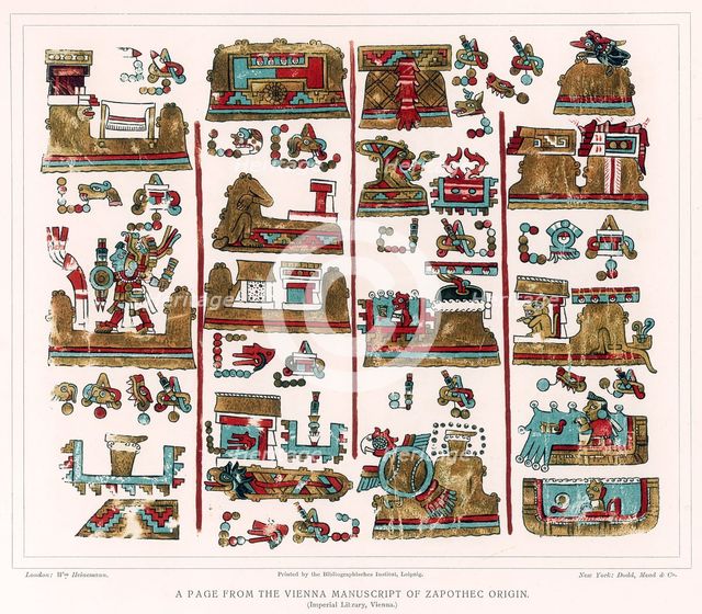 Page from the Vienna Nahua manuscript of Zapotec origin, Mexico. Artist: Unknown