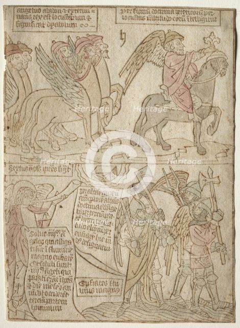 page from the Apocalypse (The Locusts with the Angel of the Abyss and The Sixth Trumpet), 1400s. Creator: Anonymous.