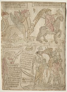 page from the Apocalypse (The Locusts with the Angel of the Abyss and The Sixth Trumpet), 1400s. Creator: Anonymous