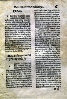 Page from the book Lo Quart del Cartoixà (The Fourth of the Cartoixa), printed in Valencia in 1…