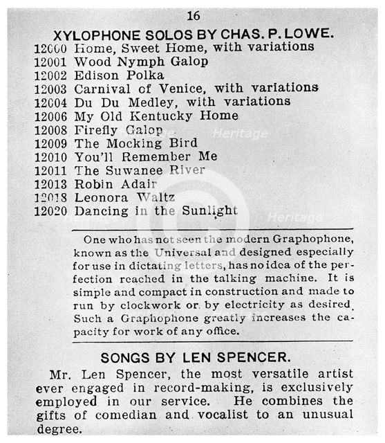 Page from the First Columbian Gramophone Catalogue, c1898 (1956). Artist: Unknown