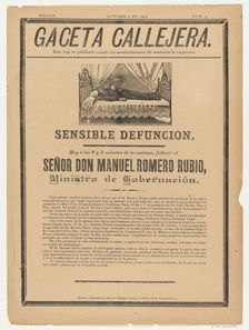Page from the Gaceta Callajera (October 3 1895) relating to the death of the government mi..., 1895. Creator: Anon