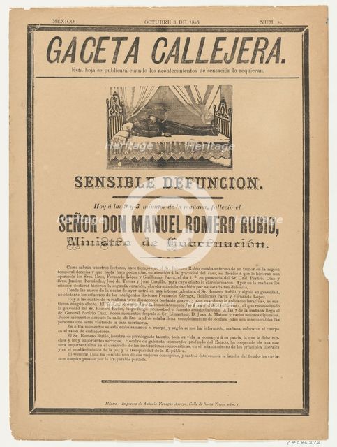 Page from the Gaceta Callajera (October 3 1895) relating to the death of the government mi..., 1895. Creator: Anon.