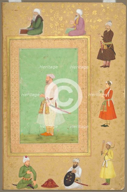 Page from the Late Shah Jahan Album: Portrait of Asaf Khan, c. 1653. Creator: Unknown.