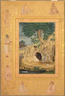 Page from the Late Shah Jahan Album: Prince and Ascetics, c. 1630. Creator: Govardhan (Indian, active c.1596-1645), attributed to