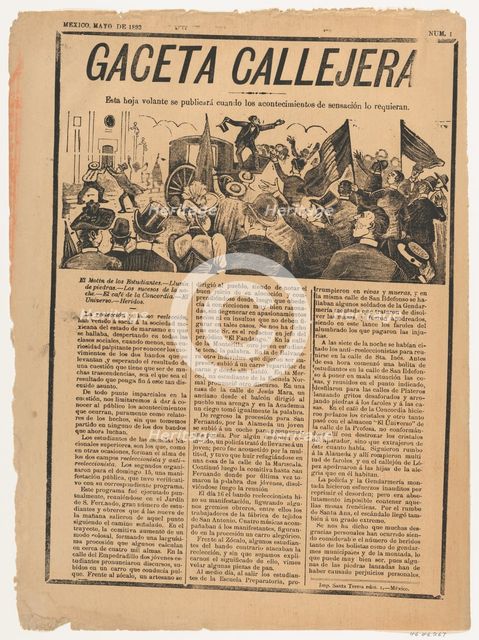 Page from the periodical 'Gaceta Callejera' relating to the continuation of anti-re-electi..., 1892. Creator: José Guadalupe Posada.