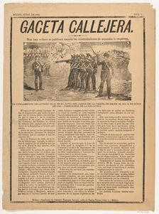 Page from the periodical Gaceta Callejera relating to the execution by firing squad of L..., 1892. Creator: José Guadalupe Posada