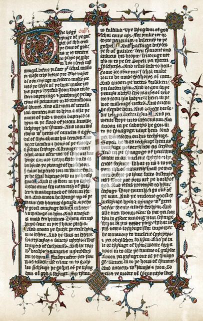 Page from Wycliffe's translation of the Bible into English, c1400. Artist: Unknown